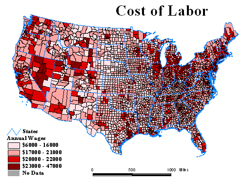 1990 Cost of Labor Map (USA)